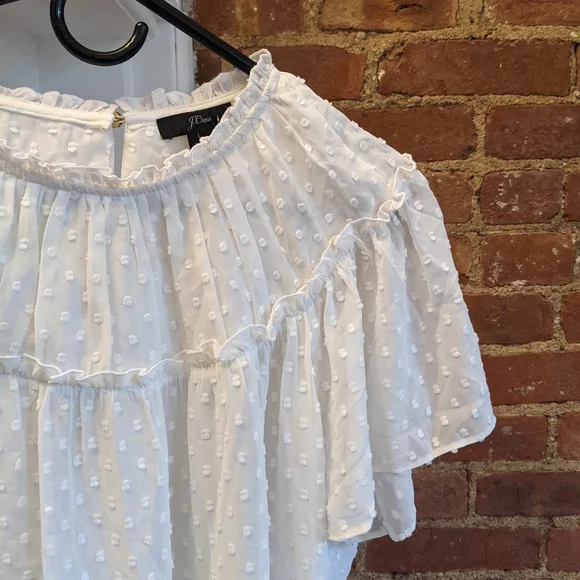 J. Crew Gathered Bib Draper Swiss Dot Blouse L - bought NWT, but worn gently - Picture 4 of 5